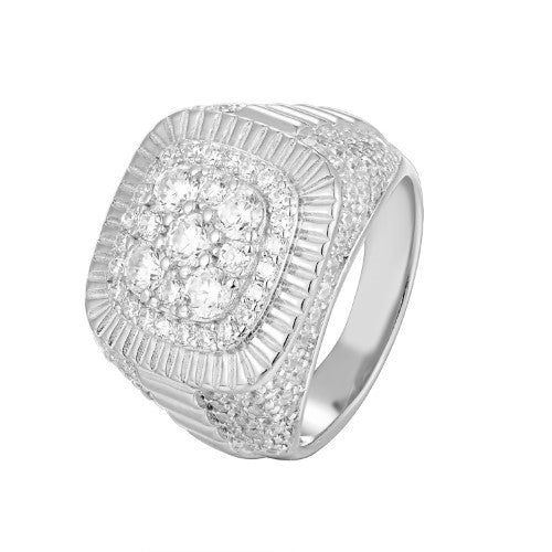 Sterling Silver Cubic Zirconia Square Designer Size 7 Men Ring