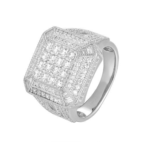 Sterling Silver Cubic Zirconia Square Shape Designer Size 7 Men Ring