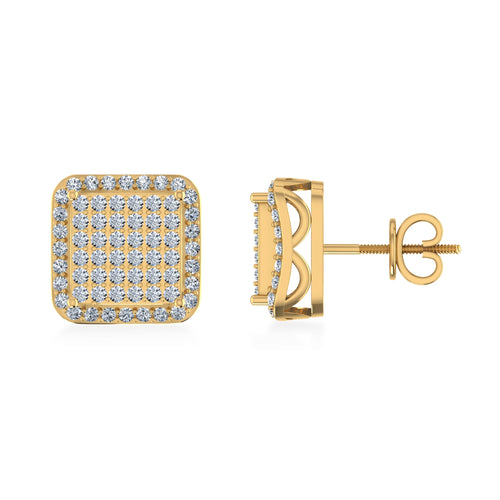 10K Yellow Gold Round Diamond Square Shape Designer Stud Earrings 3/8 Ctw
