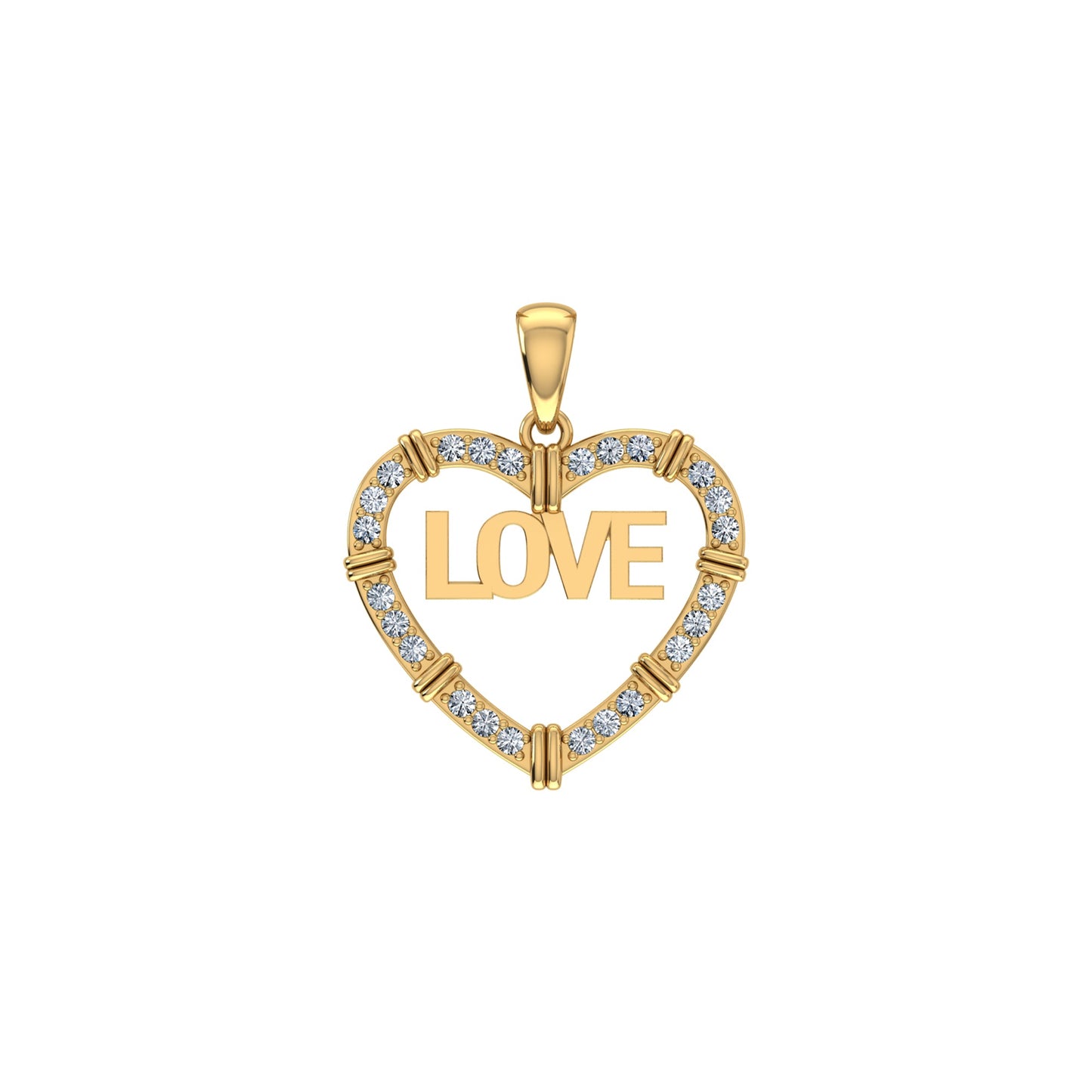 10K Yellow Gold Round Diamond Womens Love Heart Pendant 1/4 Ctw