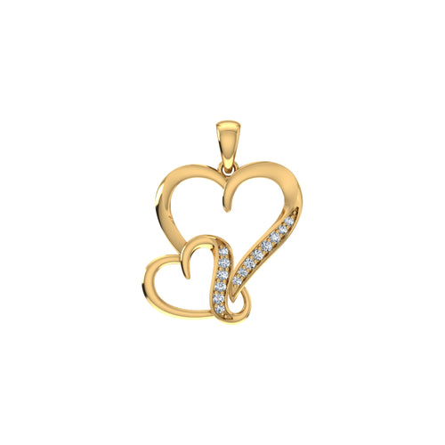 10K Yellow Gold Round Diamond Womens Double Heart Pendant 1/10 Ctw