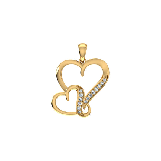 10K Yellow Gold Round Diamond Womens Double Heart Pendant 1/10 Ctw