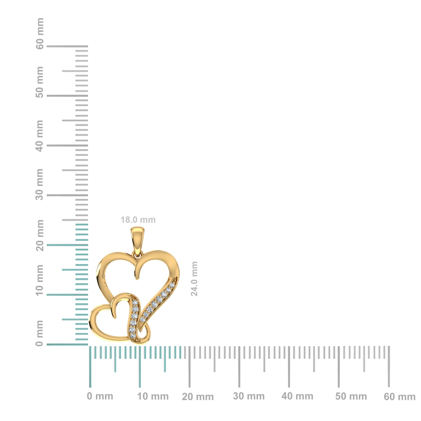 10K Yellow Gold Round Diamond Womens Double Heart Pendant 1/10 Ctw