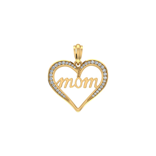 10K Yellow Gold Round Diamond Womens Mom Heart Pendant 1/8 Ctw