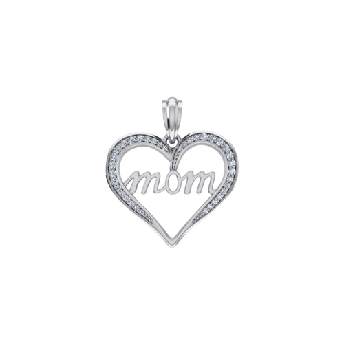 10K White Gold Round Diamond Womens Mom Heart Pendant 1/8 Ctw