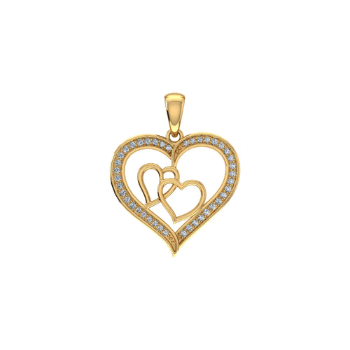 10K Yellow Gold Round Diamond Womens Double Heart Pendant 1/8 Ctw