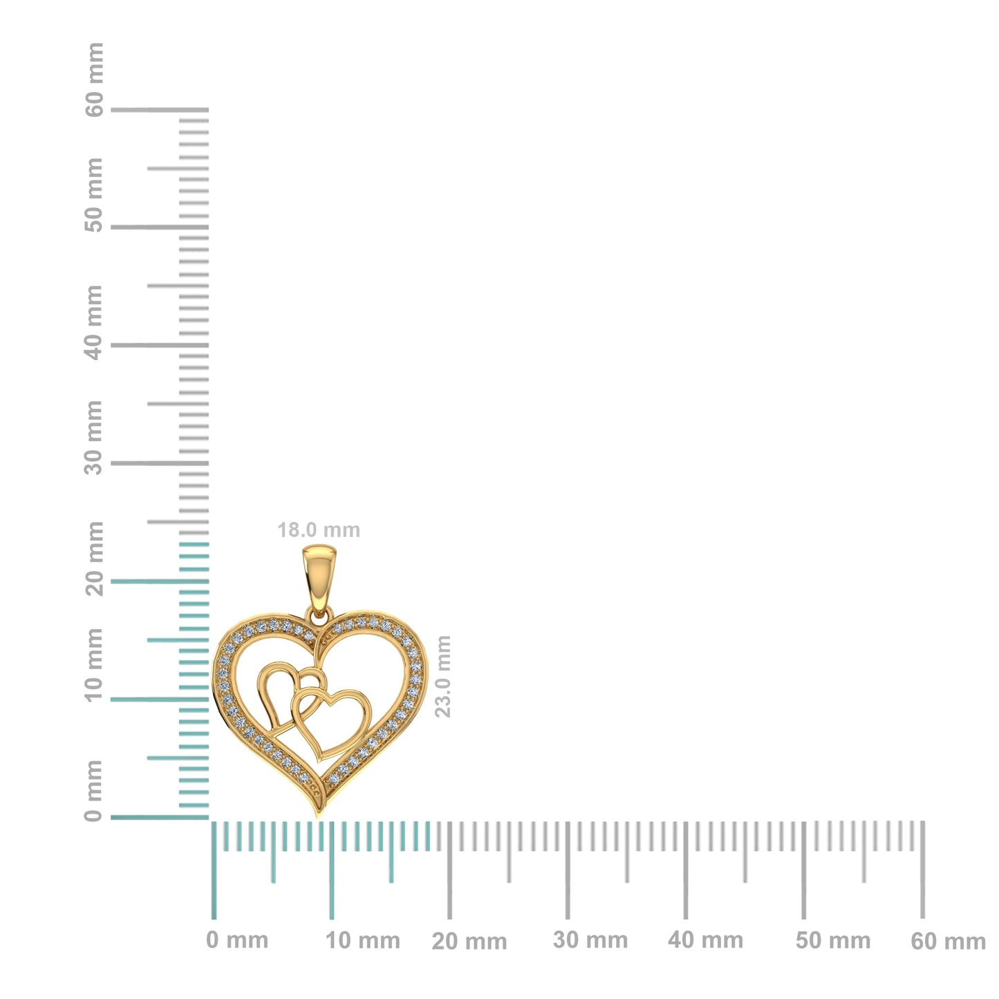 10K Yellow Gold Round Diamond Womens Double Heart Pendant 1/8 Ctw