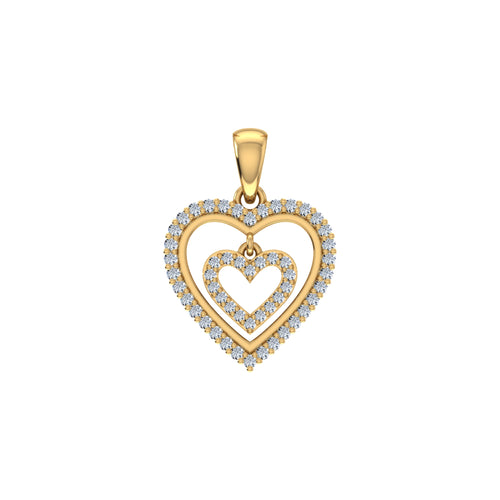 10K Yellow Gold Round Diamond Womens Double Heart Pendant 1/4 Ctw