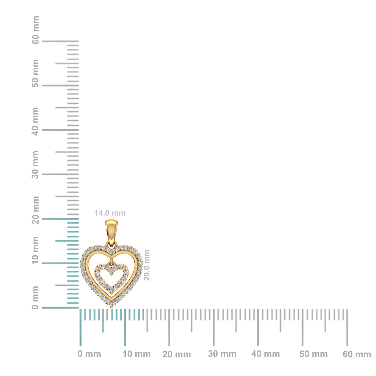 10K Yellow Gold Round Diamond Womens Double Heart Pendant 1/4 Ctw
