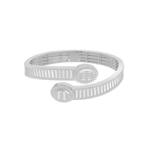 10K White Gold Tw Baguette Bangle Bracelet 5-1/2 Ctw