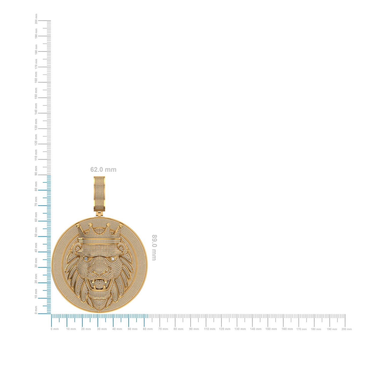 10K Yellow Gold Round Diamond Lion with Crown Pendant 2-5/8 Ctw