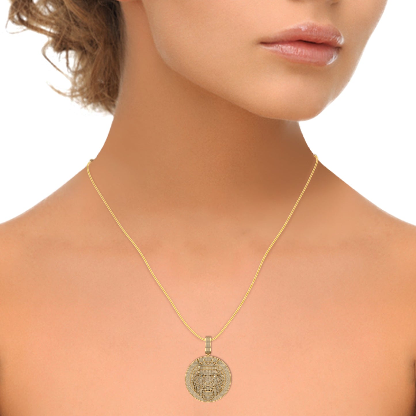 10K Yellow Gold Round Diamond Lion with Crown Pendant 2-5/8 Ctw