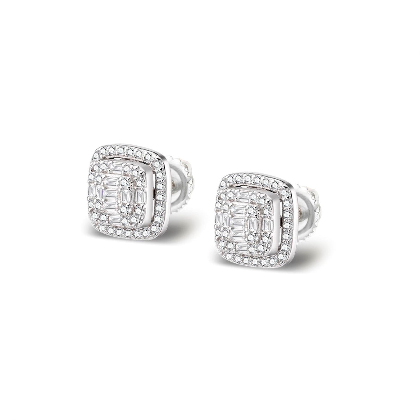Sterling Silver Round Moissanite Square Shape Designer Stud Earrings 5/8 Ctw