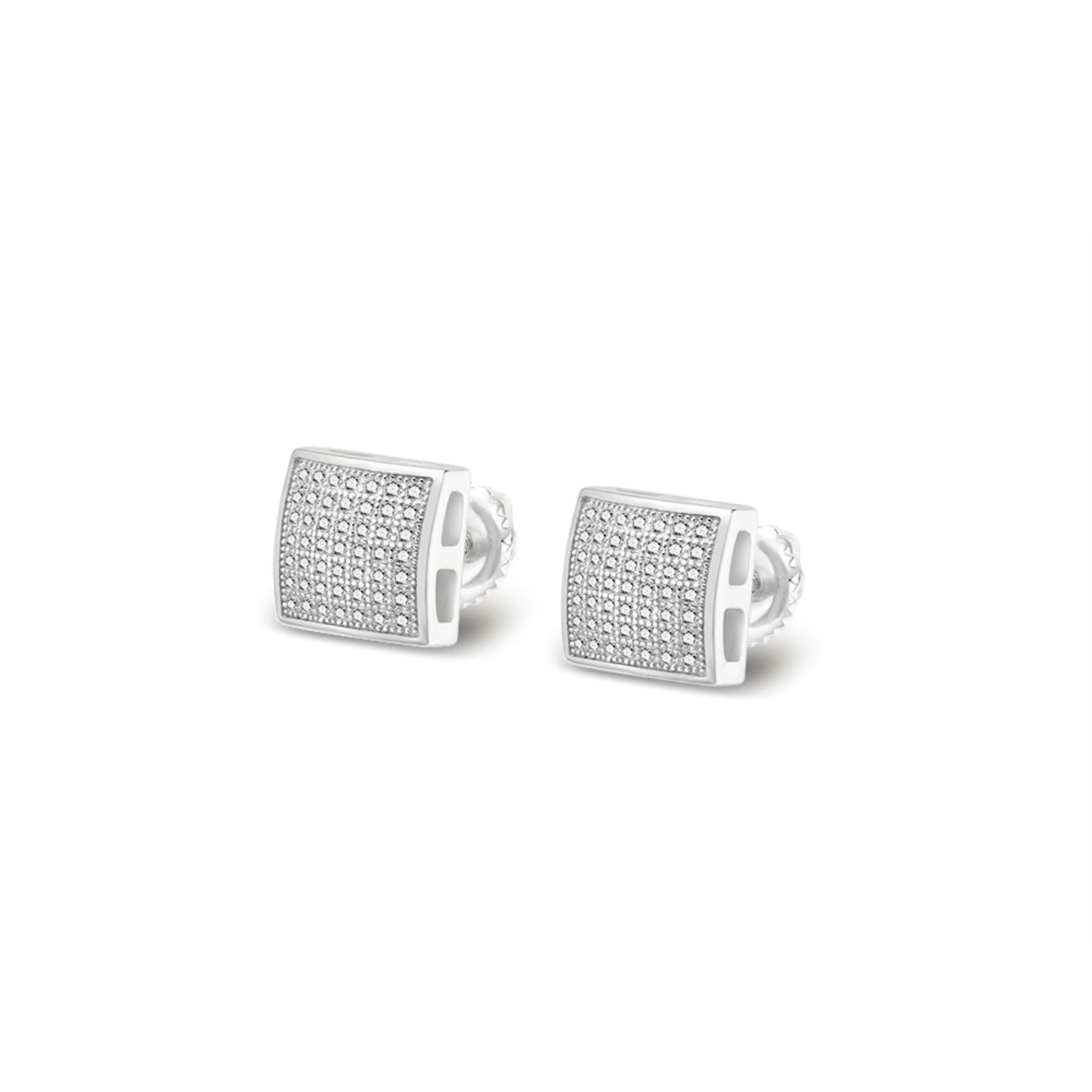 Sterling Silver Round Moissanite Square Shape Stud Earrings 3/8 Ctw