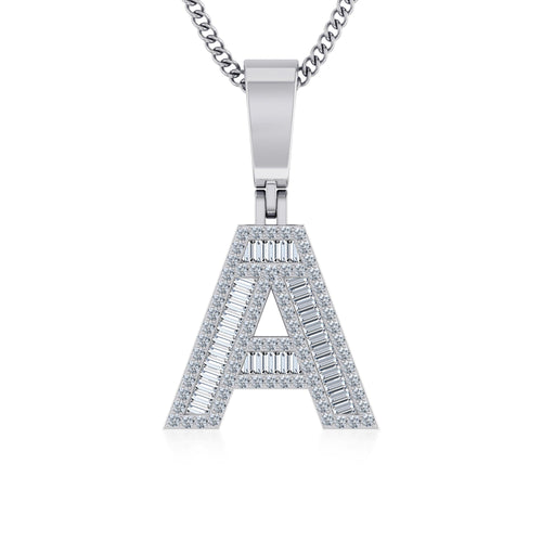 10K White Gold Baguette Initial A Pendant 3/8 Ctw