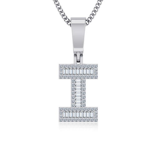 10K White Gold Tw Baguette Initial I Pendant 1/3 Ctw