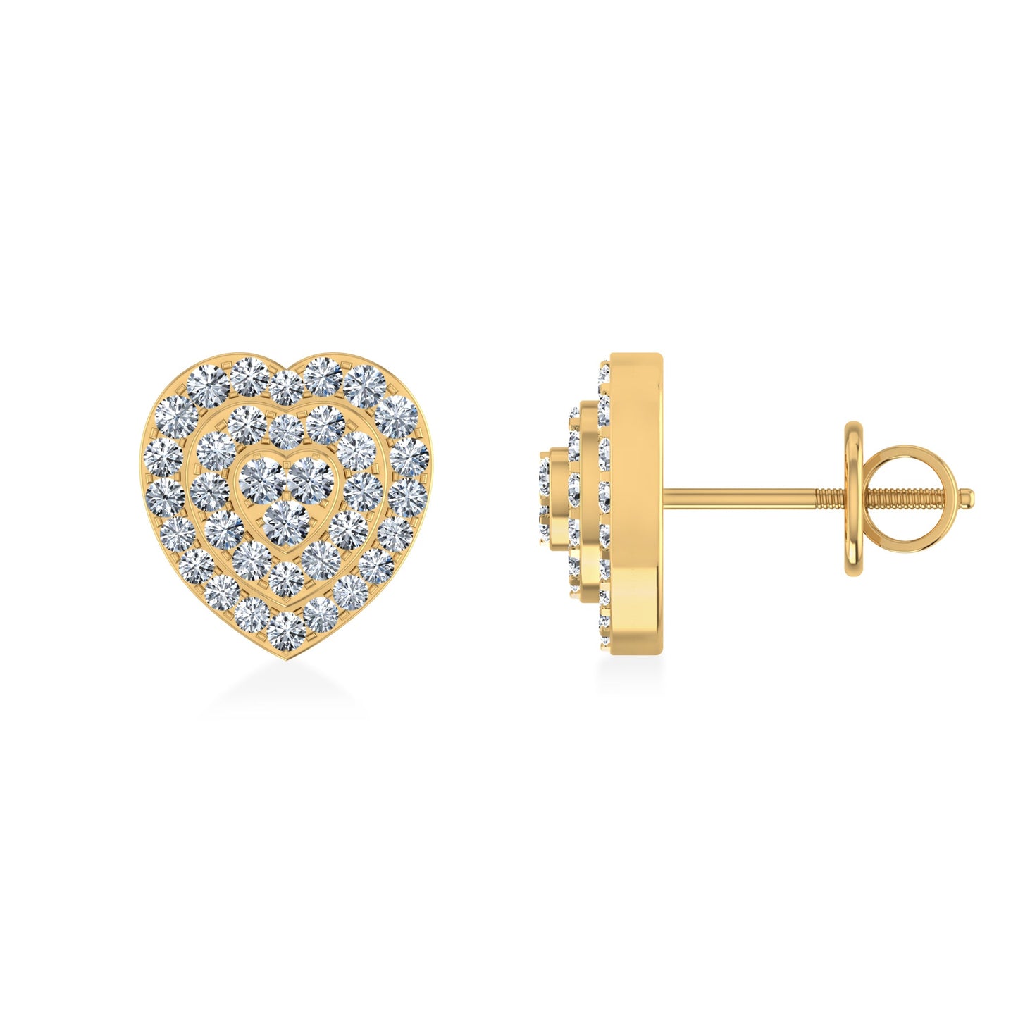 10K Yellow Gold Round Diamond Heart Shape Stud Earrings 1/3 Ctw