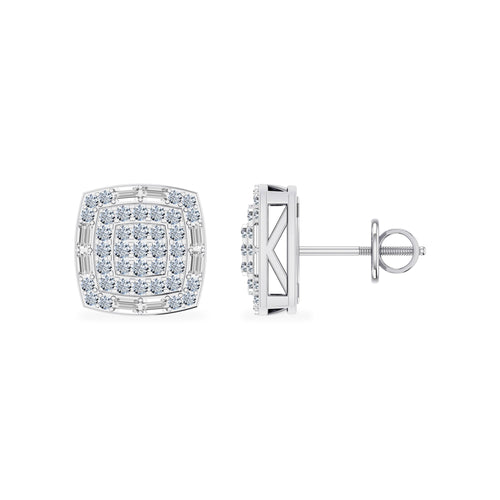10K White Gold Round Diamond Square Shape Stud Earrings 1/2 Ctw