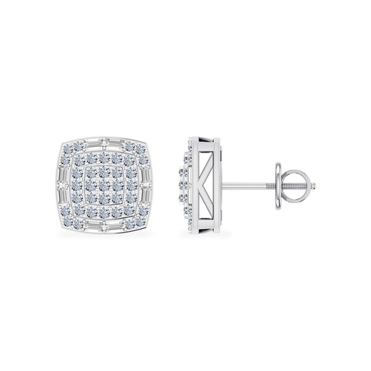 10K White Gold Round Diamond Square Shape Stud Earrings 1/2 Ctw