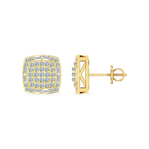 10K Yellow Gold Round Diamond Square Shape Stud Earrings 1/2 Ctw