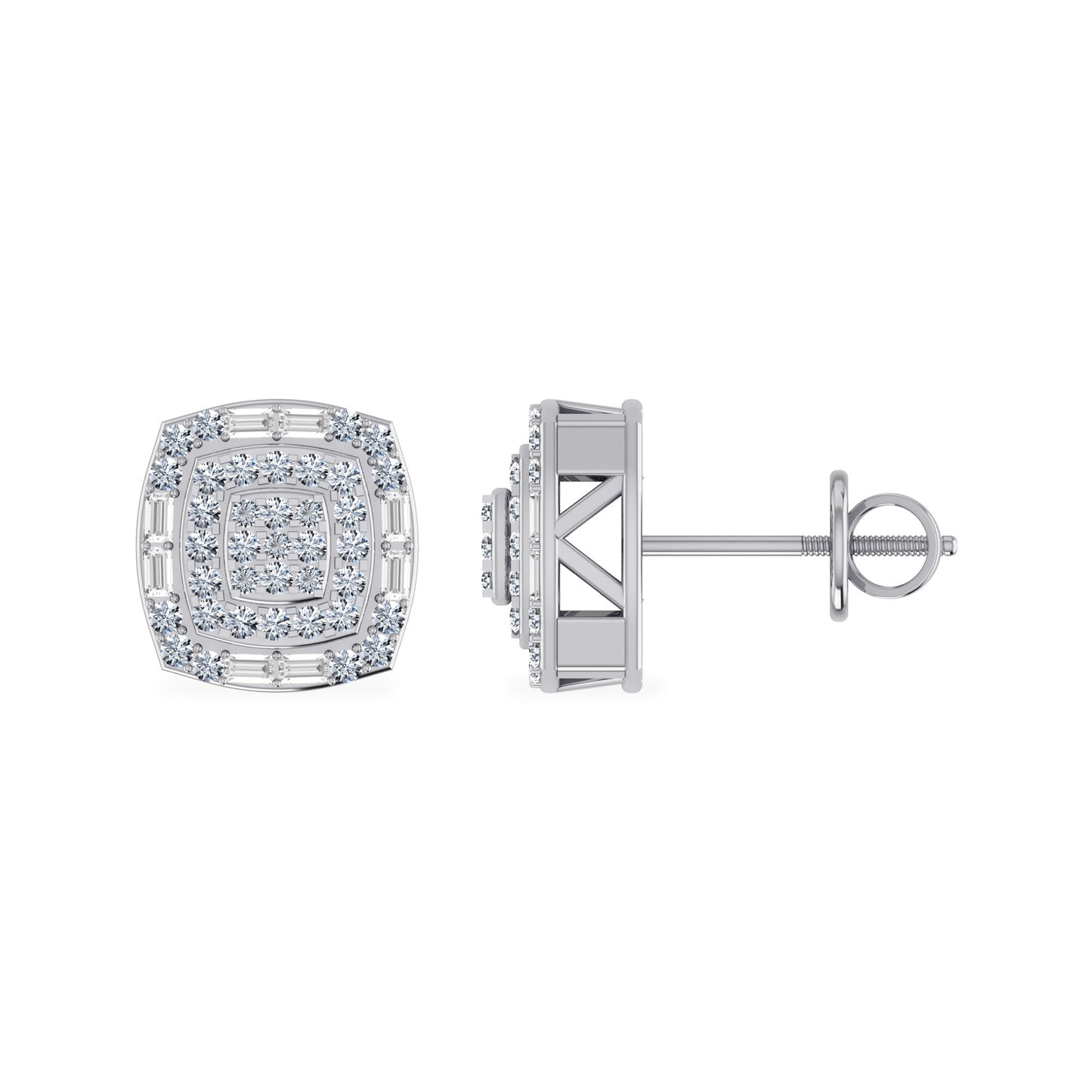 10K White Gold Round Diamond Square Shape Stud Earrings 5/8 Ctw
