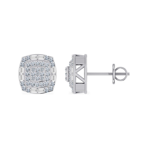10K White Gold Round Diamond Square Shape Stud Earrings 5/8 Ctw