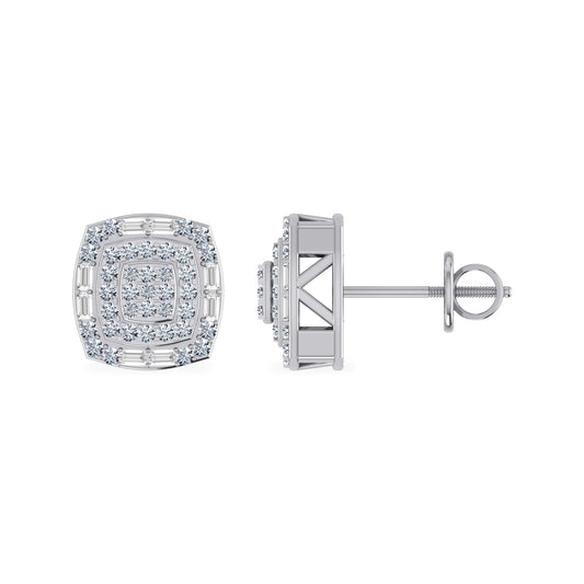 10K White Gold Round Diamond Square Shape Stud Earrings 5/8 Ctw