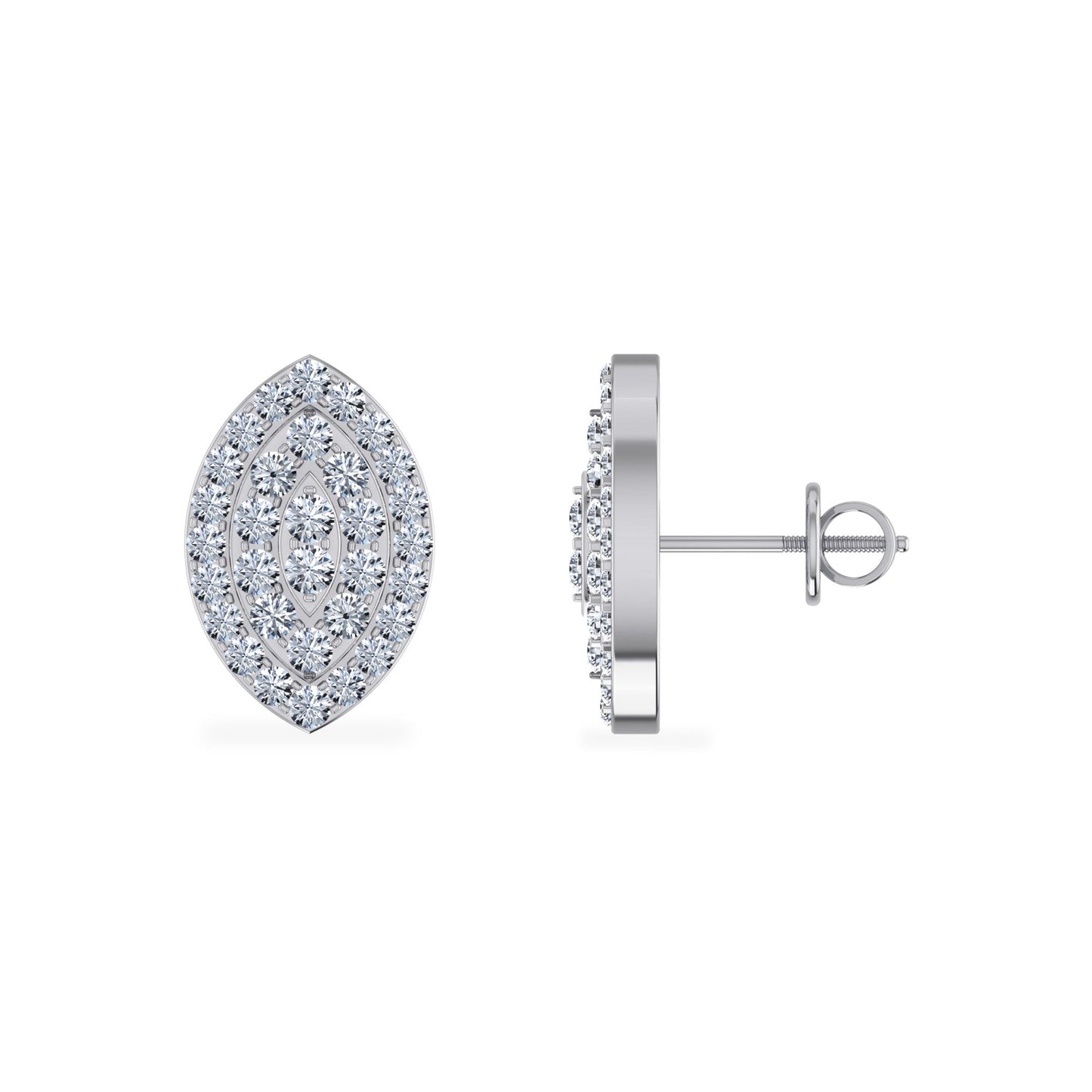 10K White Gold Round Diamond Marquise Shape Stud Earrings 1/2 Ctw