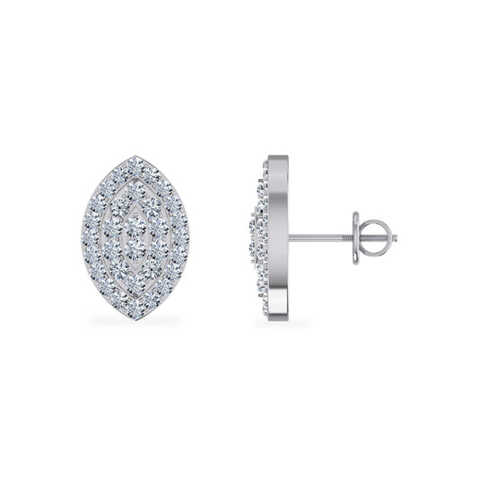 10K White Gold Round Diamond Marquise Shape Stud Earrings 1/2 Ctw