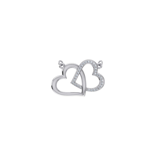 10K White Gold Round Diamond Double Heart Pendant 1/20 Ctw
