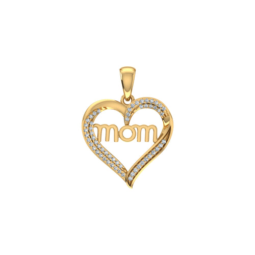10K Yellow Gold Round Diamond Mom Heart Shape Pendant 1/10 Ctw