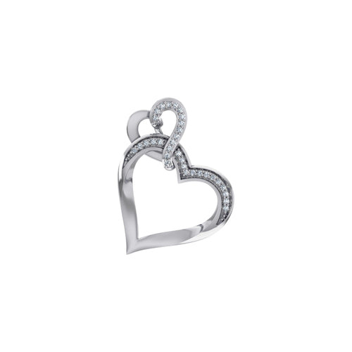 10K White Gold Round Diamond Womens Double Heart Pendant 1/20 Ctw