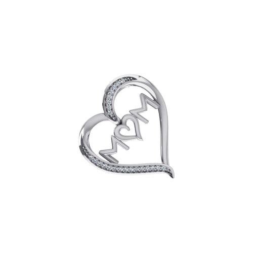 10K White Gold Round Diamond Womens Mom Heart Pendant 1/25 Ctw