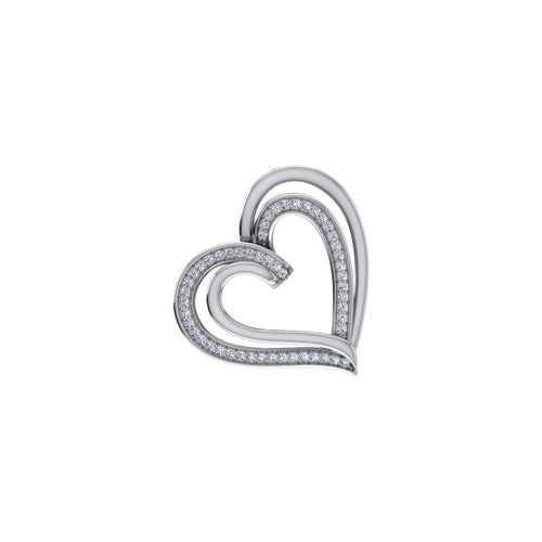 10K White Gold Round Diamond Double Womens Heart Pendant 1/10 Ctw