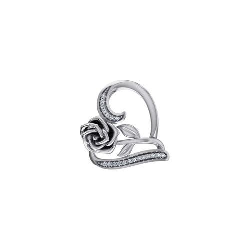 10K White Gold Round Diamond Womens Heart Rose Heart Pendant 1/25 Ctw