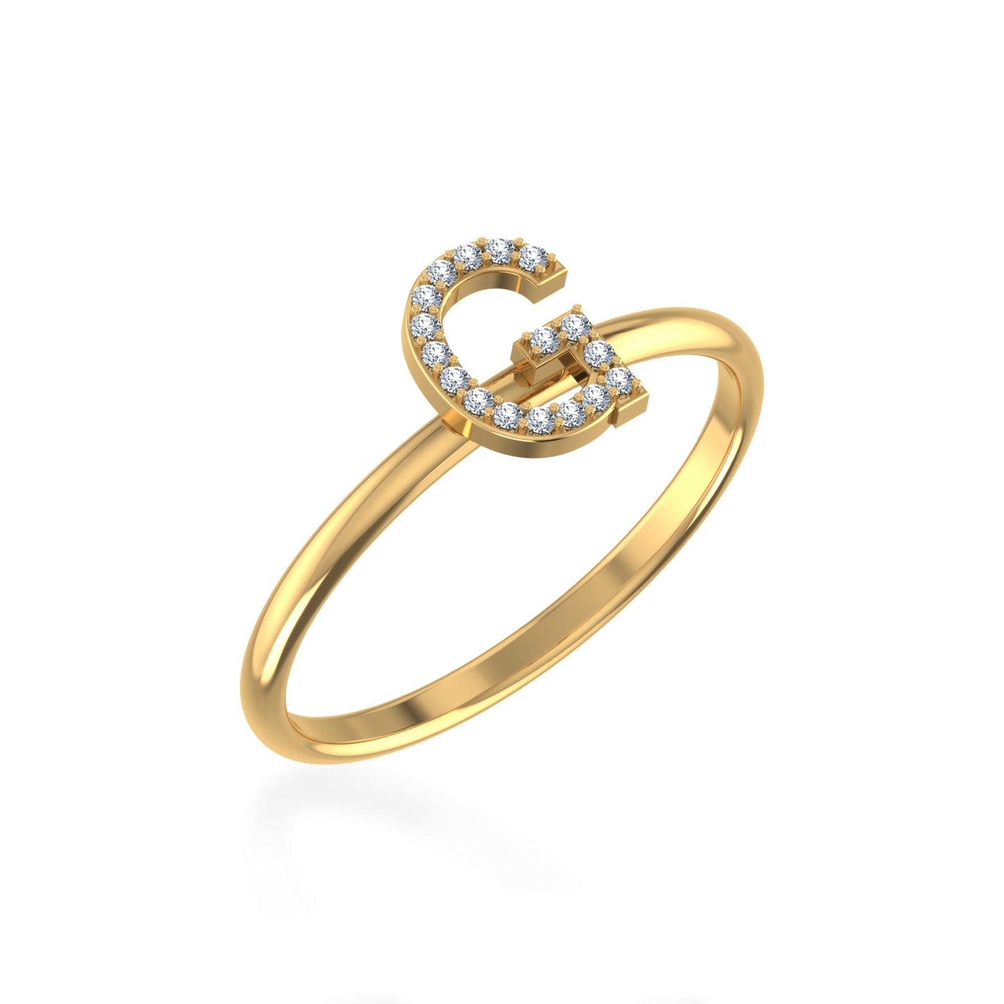 10K Yellow Gold Womens Round Diamond G Initial Letter Ring 1/20 Ctw