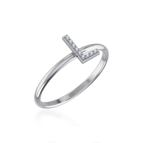 10K White Gold Womens Round Diamond L Initial Letter Ring 1/25 Ctw