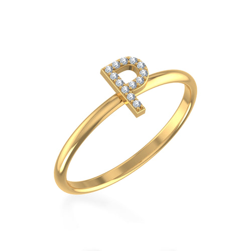 10K Yellow Gold Womens Round Diamond P Initial Letter Ring 1/25 Ctw