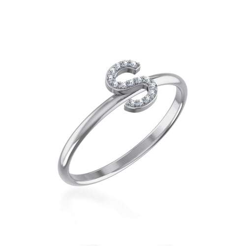 10K White Gold Womens Round Diamond S Initial Letter Ring 1/25 Ctw