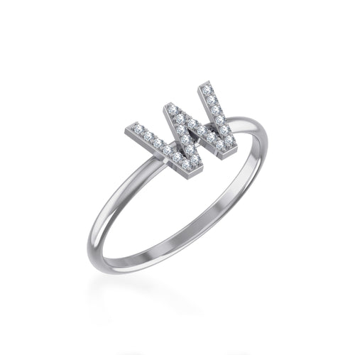 10K White Gold Womens Round Diamond W Initial Letter Ring 1/10 Ctw