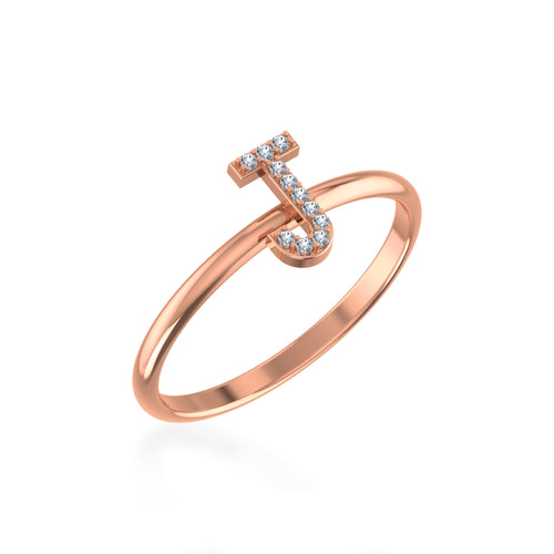 10K Rose Gold Womens Round Diamond J Initial Letter Ring 1/25 Ctw