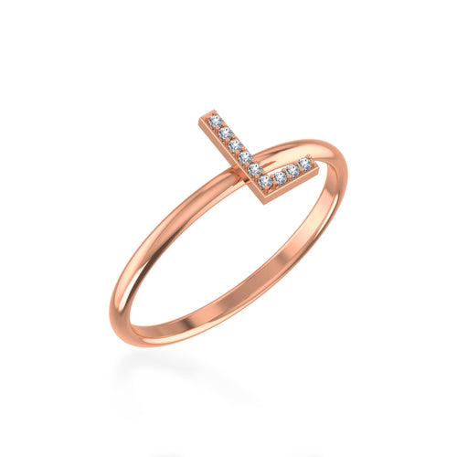 10K Rose Gold Womens Round Diamond L Initial Letter Ring 1/25 Ctw