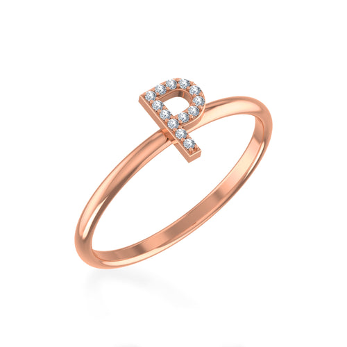 10K Rose Gold Womens Round Diamond P Initial Letter Ring 1/25 Ctw