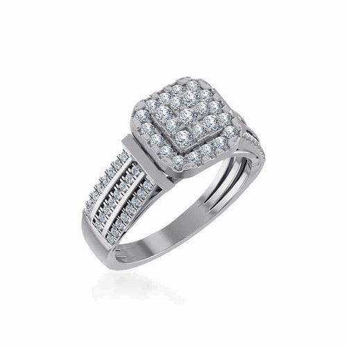 10K White Gold Round Diamond Halo Bridal Cluster Ring 7/8 Ctw
