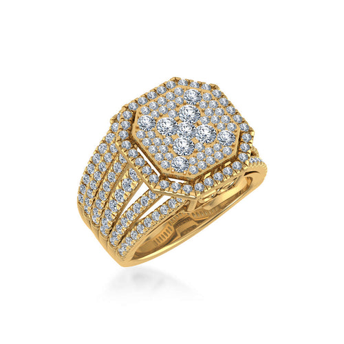 10K Yellow Gold Round Diamond Halo Big Bridal Cluster Ring 2-1/6 Ctw