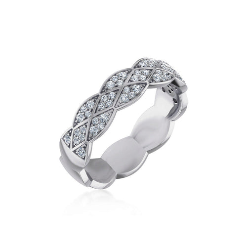 14K White Gold Round Diamond Prong Set Designer Couple Band 1/4 Ctw