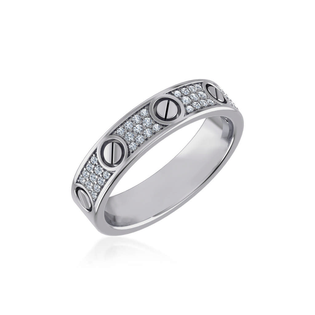 14K White Gold Round Diamond Prong Set Designer Couple Band 1/5 Ctw