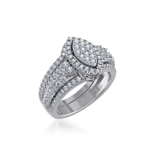 10K White Gold Womens Round Diamond Big Bridal Marquise Shape Ring 1-1/4 Ctw