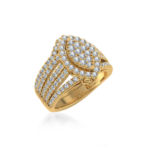 10K Yellow Gold Womens Round Diamond Big Bridal Marquise Shape Ring 1-1/2 Ctw