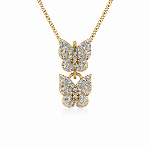 10K Yellow Gold Womens Round Diamond Butterfly Cluster Top Open Pendant 1/4 Ctw